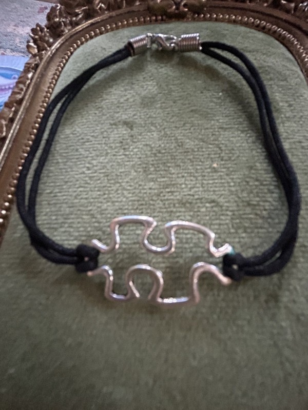9” Ankle Bracelet Anklet Black Cord  Silver Puzzle Piece 🧩 Autism Awareness 