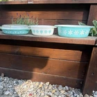 VTG Pyrex 045 & 043 Turquoise Snowflake Oval Casserole Dishes Split dish