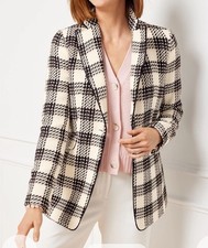 Talbots Lake Tweed Blazer Women's Sz 2 Ivory Blush Black Academia Clueless 219