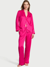 Victoria's Secret Signature Satin Long Pajama Set Pop Pink