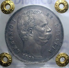 Regno - Umberto I° - 5 Lire 1878 - RARA - BB+ / qSPL - Patinata - Periziata
