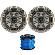 Kicker 6.5" 2-Way 195W Coaxial Marine Speakers Pair w/ Silver Grilles, Wire