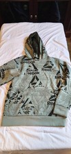 Reebok Allover Logo Graphic Pullover Hoodie Sage Green Black