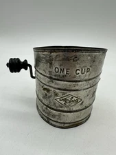 Vintage Aluminum Sifter One Cup Hand Held Crank Broken Handle
