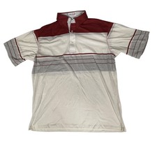 CaroSport Polo Shirt Mens Large White Red Gray Striped Made in USA Cotton Blend