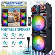 New 9000W Bluetooth Speaker Dual 10" Subwoofer Heavy Bass Sound System Party Mic