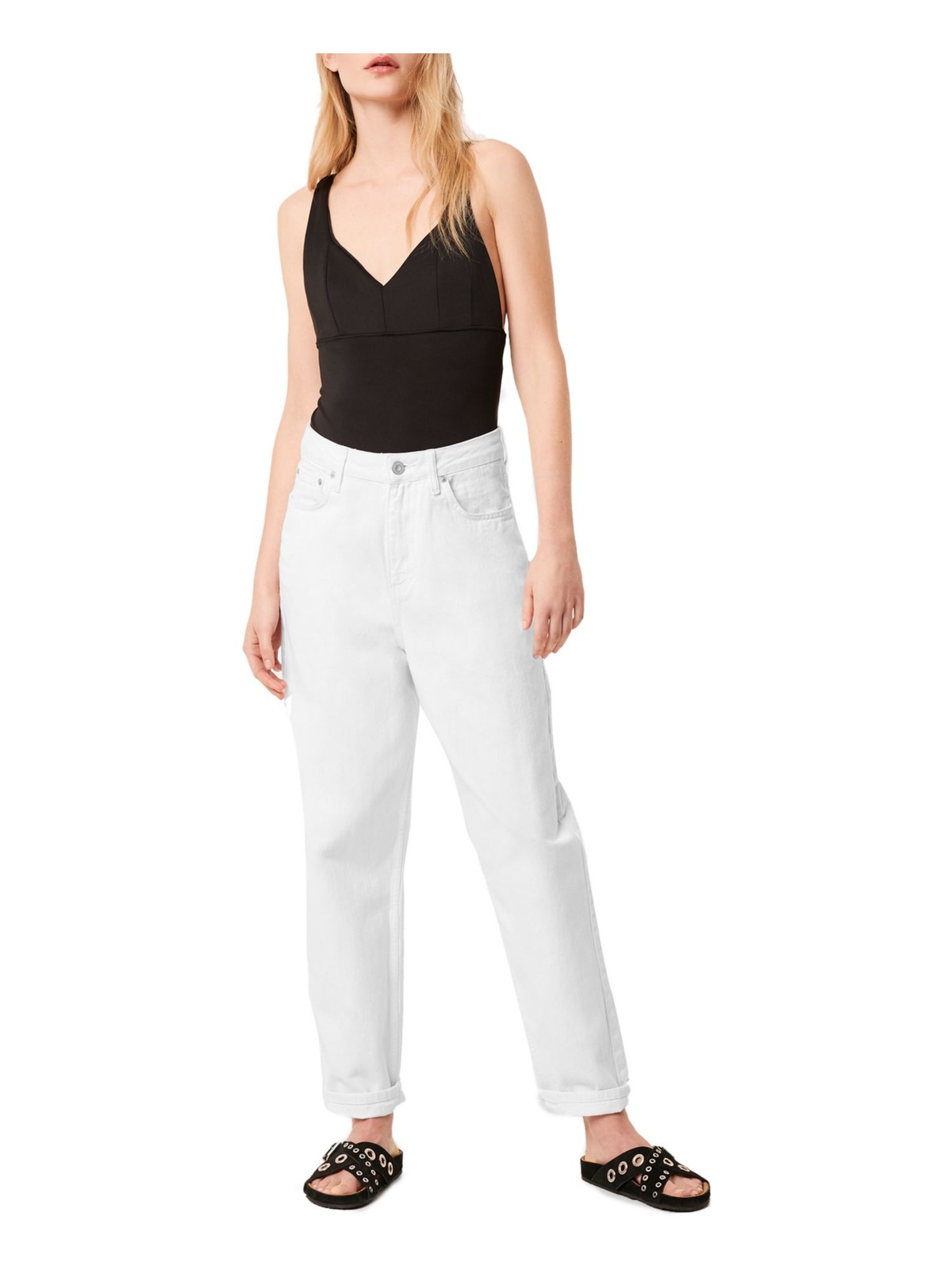 French Connection Womens Black V-Neck Sleeveless Bodysuit Top XS