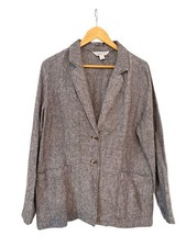 Coldwater Creek 100 Linen Gray Grey Blazer Jacket Collar Size Medium M
