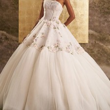 Elegant Strapless Appliquins Flowers Ball Gown Bride Wedding Dresses Bridal Gown