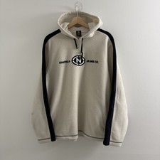 Vintage Nautica Jeans Co Pullover Fleece Hoodie Sweatshirt Men s Sz M Cream 90s