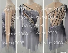 Ice Figure Skating Dress Rhythmic Gymnastics Twirling Competition gray dyeing