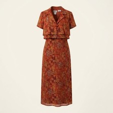VTG 90 Y2K Karin Stevens Petites Long Dress 6 Red Rayon Tiered Short Sleeve Belt