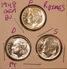 1948 P D S ROOSEVELT DIME GEM BU SET  D FULL BANDS KEY DATES! 480433