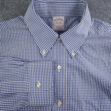 Brooks Brothers Dress Shirt Mens 16 33 Non Iron Blue Check Button Down Cotton