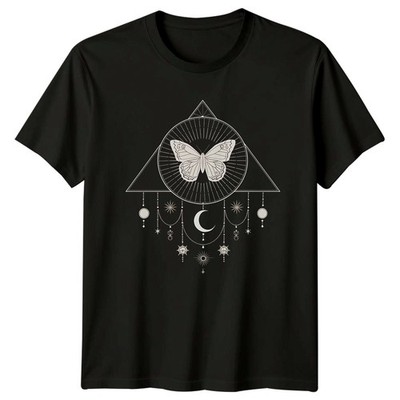 Schmetterling Himmlischer Mond Stern Magie T-Shirt Bohemian Mystisch Spirituell Natur