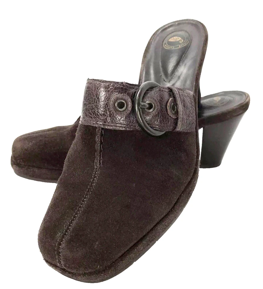 Zuecos para mujer Nurture marrón gamuza cuero mulas sin cordones hebilla talla 8M Foto 2 de 4
