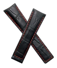 22/18 mm BLACK/RED CROCODILE-STYLE LEATHER STRAP fits TAG Heuer MONACO LS & 24