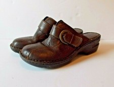 BOC Born Concept Brown Leather Slip On Mules Clogs Women's Sz 9