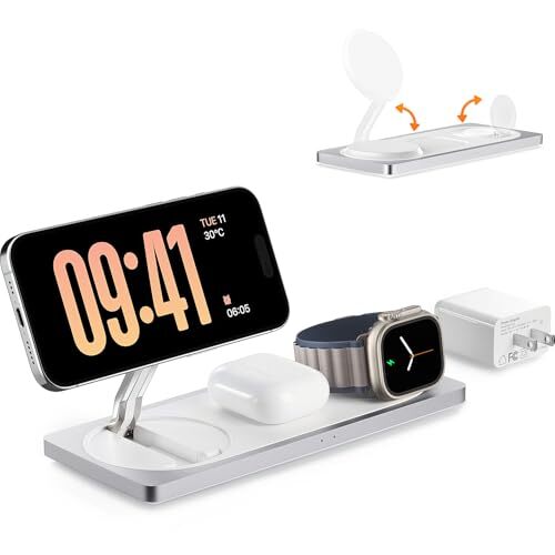 3 in 1 Charging Station for Apple Devices: Used for iPhone and Watch Silver
