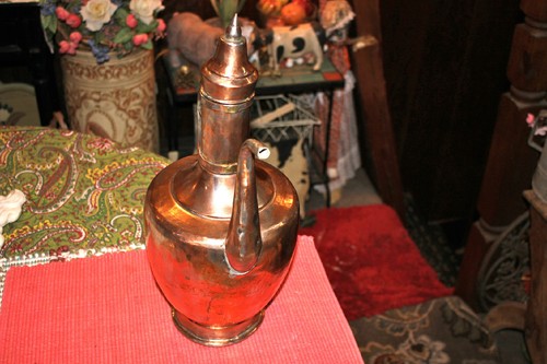 Antique Arabic Middle Eastern Large Water Tea Pitcher Copper Over Silver Metal - Picture 4 of 12
