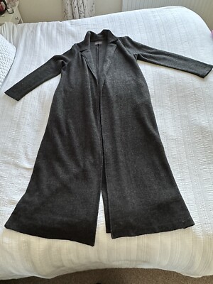 Phase Eight Charcoal Grey Boiled Wool Full Length Jacket Coatigan Size 14  Pocket UK