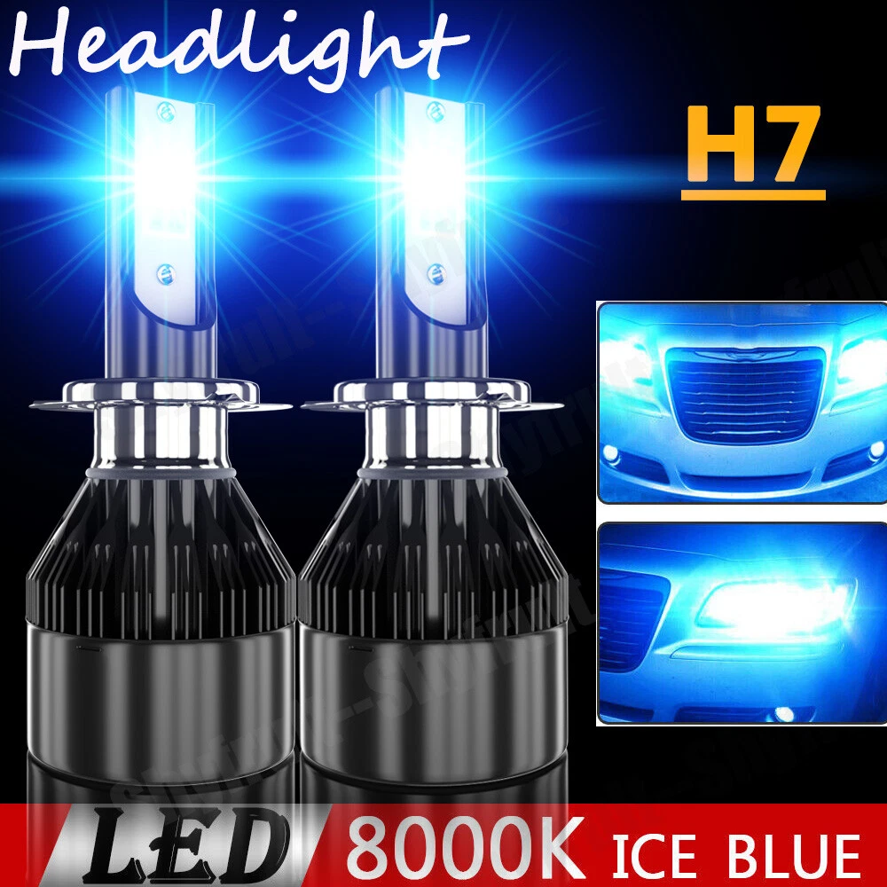 H7 8000K Ice Blue 8000LM COB LED Headlight Bulbs Kit High Low Beam