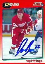 Dave Barr autographed Hockey Card (Detroit Red Wings) 1991 Score #187