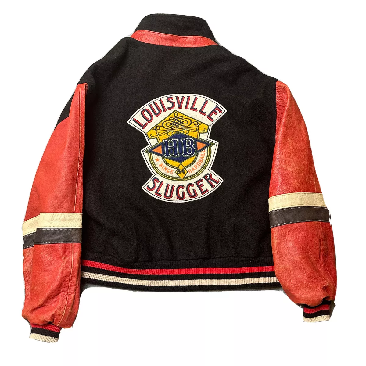 BombshellVintagePDX Vintage Varsity Baseball Jacket / 1990s Louisville Slugger Cooper Original Leather & Wool Bomber Jacket / Hillerich Bradsby Collectible