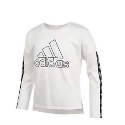 Adidas Girls Size L Shirt Long Sleeve Logo Graphic High Low T-Shirt White Black
