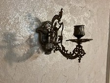 Antiker Wand Kerzenhalter Zinn Metall mit Figur Barock Rarit&auml;t Kerzenhalter