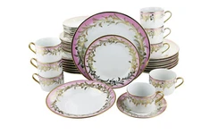 Pink & Gold Floral Patterned Porcelain 40-Piece Dinnerware Set Serving For 8