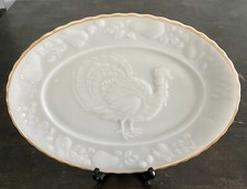 Vintage Decorative Gold Trim Milk Glass Oval ...