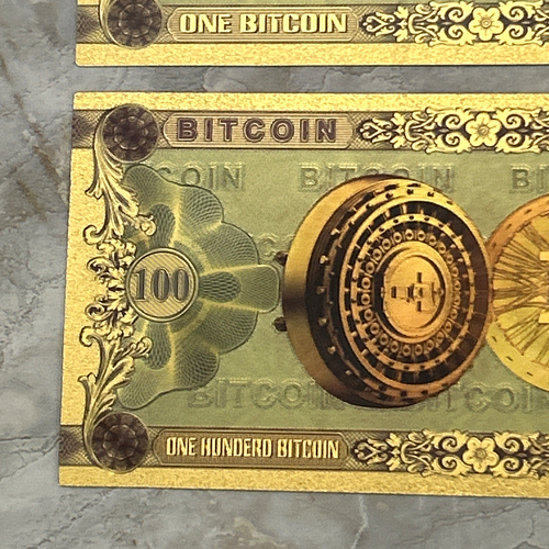 2 PACK 💥100 & 1 Bitcoin BTC Bank Note Crypto Banknote 24K Gold Foil - Picture 7 of 13