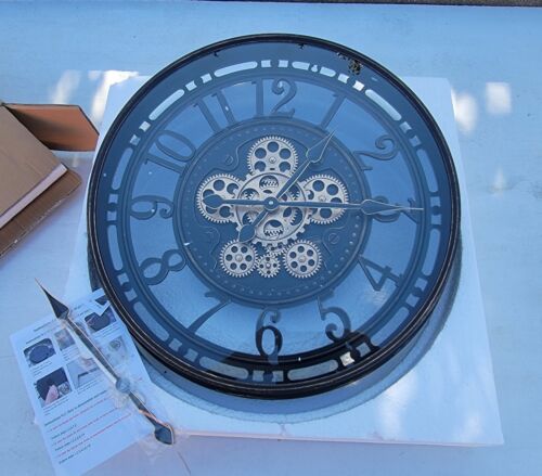 Real Moving Gears 21 Inch Industrial Steampunk Large Big Metal Gold Wall Clock