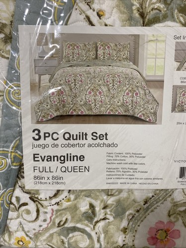 New Victoria Classics 3pc Quilt Set Evangline Full/Queen Size - Picture 3 of 4