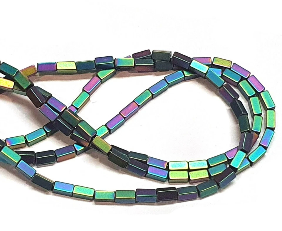 90 Hematit Perlen 4x2mm Rechteck Rainbow Schmuckstein für Armband Halskette M427 - Bild 3 von 4