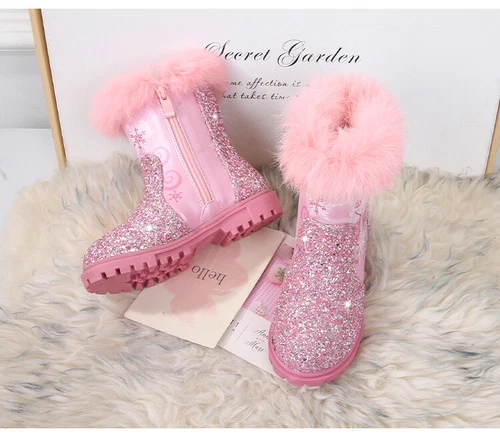 Winter Kids Girls Elsa Princess Crystal Sequin High Boots& velvet Christmas gift - Picture 23 of 50