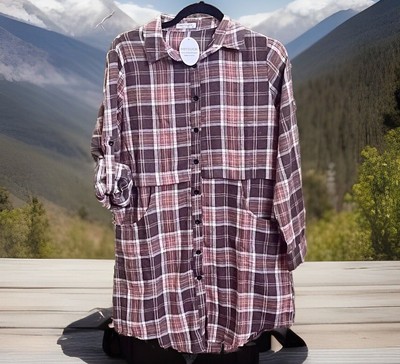 Oversized Plaid Flannel Shirt Womens S Brown Grunge Outdoor Cabin Taylor Swift