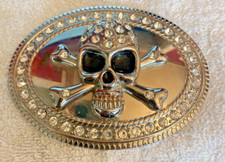 Skull Crossbones Blinged Belt Buckle, Makers mark "CRRROO" 