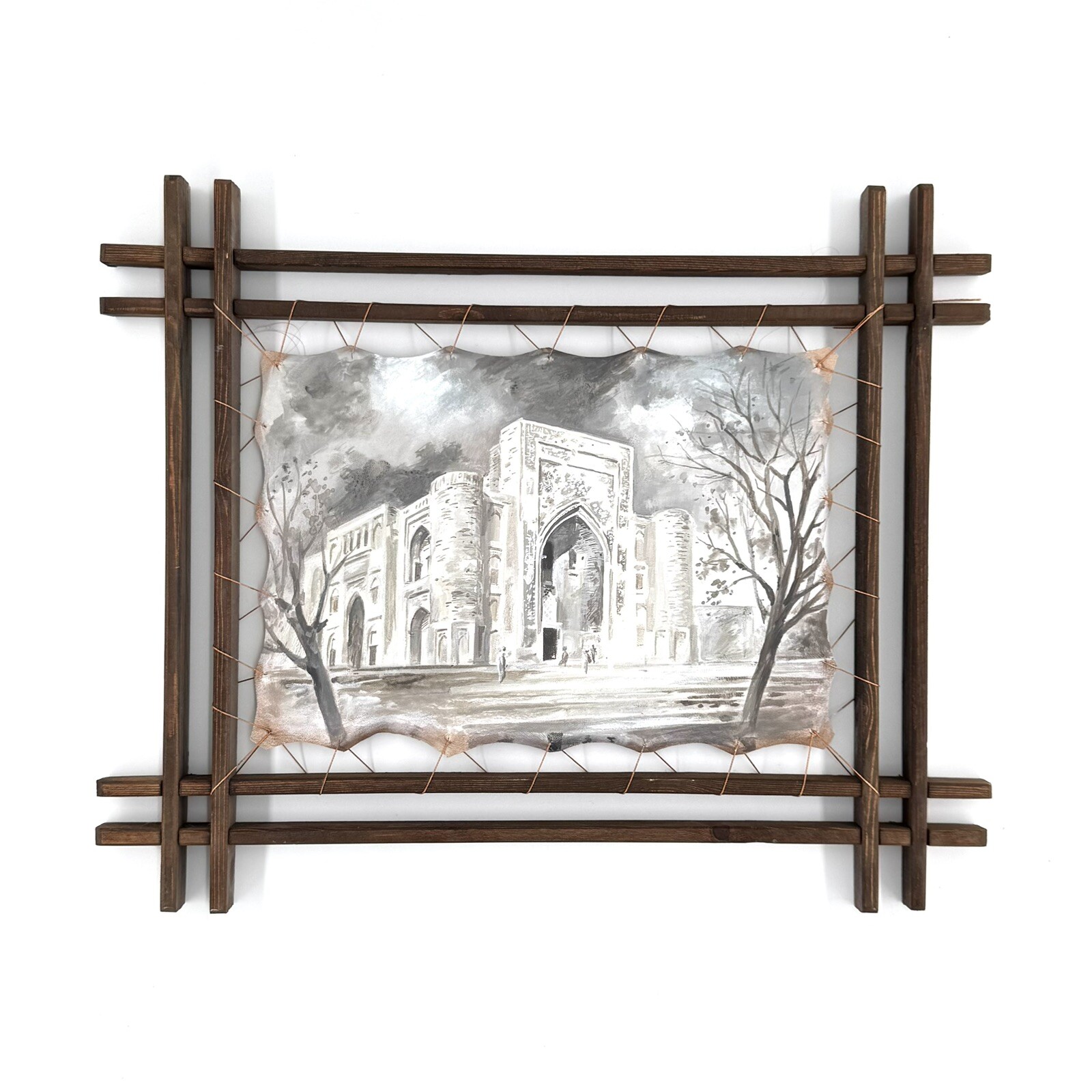 Framed Leather Surface Fine Art Oil Painting Historical Islamic World Monument