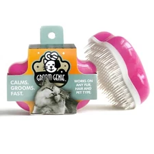 Groom Genie Teeny Pet Hair Massaging Brush Grooming Tool for Cats Dogs-Raspberry