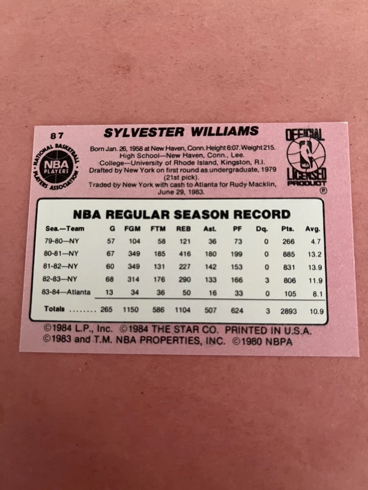 1984-85 Star #87 Atlanta Hawks Sly Williams NRMT MINT CONDITION. - Image 2 of 4