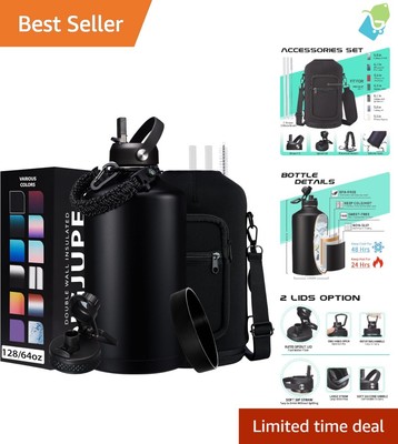 Triple-Wall Insulated Water Flask - 48H Cold, 24H Hot with Multifunctional Strap