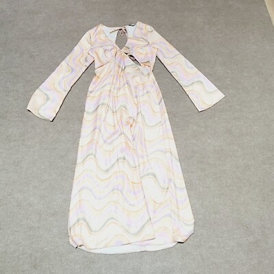 topshop white cut out dress Topshop Midi Dress Tie Die Cutout Side Pink Long Sleeve Size 8
