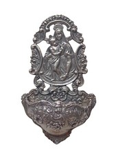*HH* Antica Acquasantiera Madonna Bambino Argento Religiosa Votiva Devozionale