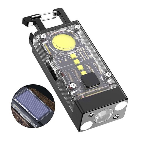 Solar Mini LED Flashlight COB Work Lamp Torch USB Rechargeable Keychain Light