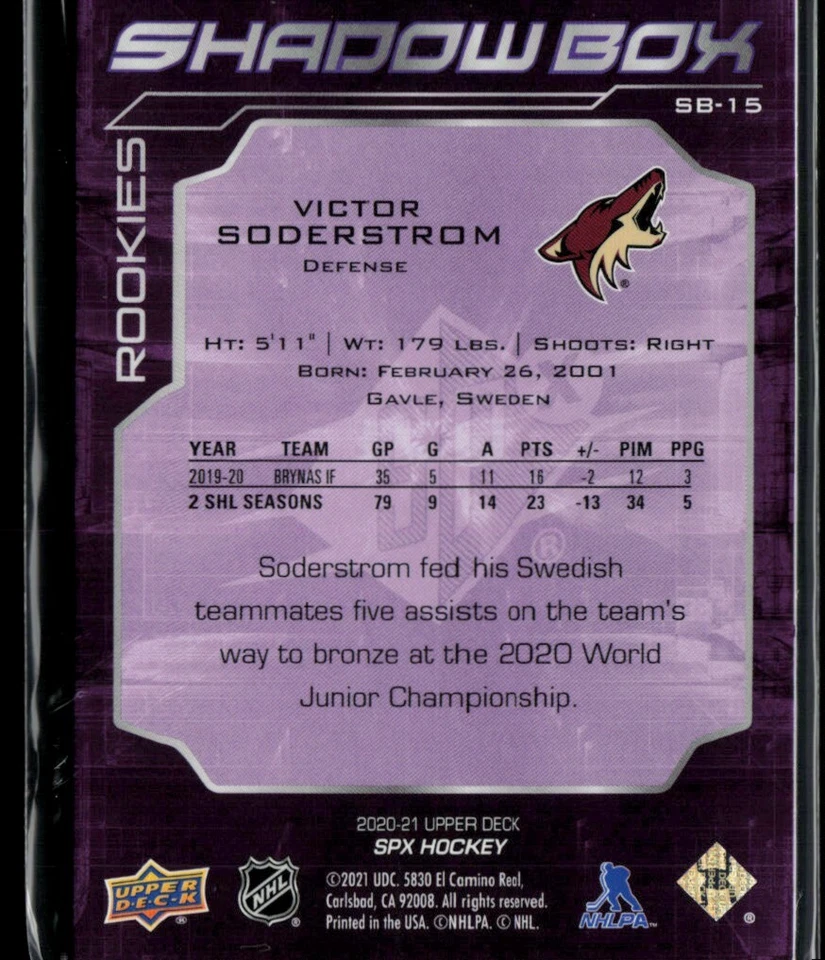 2020-21 SPx Shadow Box Victor Soderstrom RC #SB-15 - Image 2 of 2