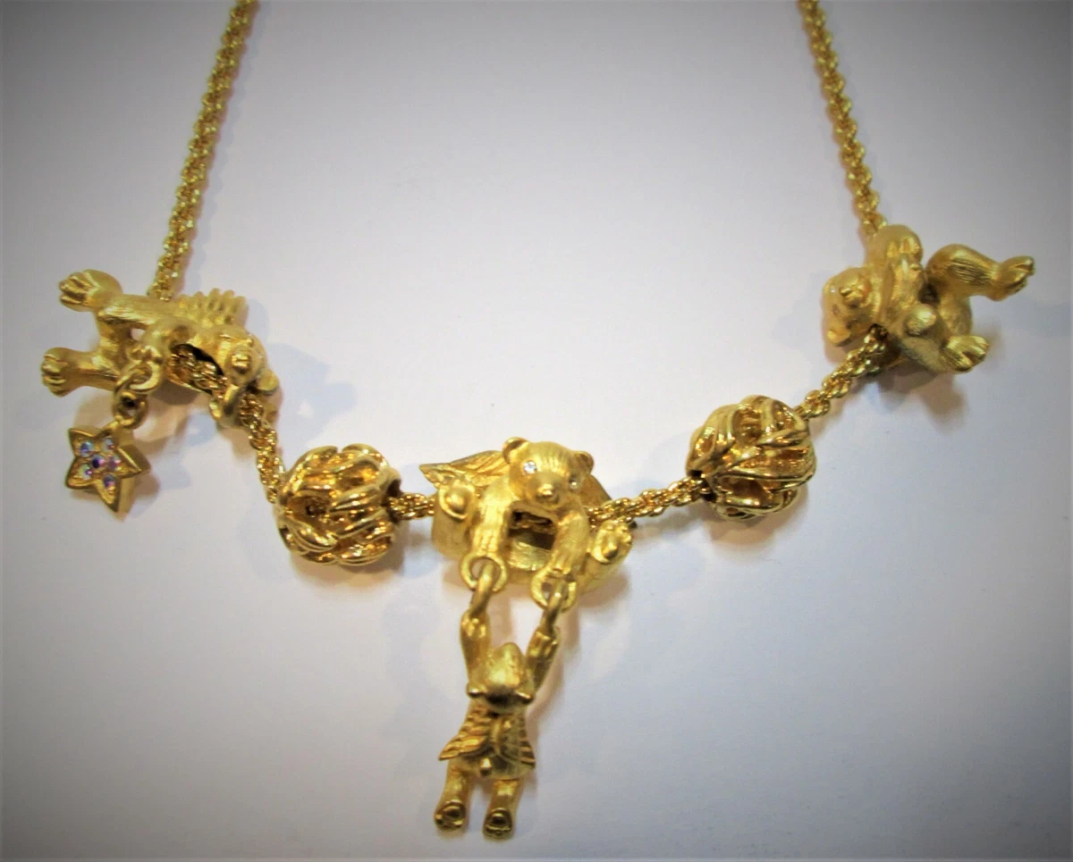 KIRKS FOLLY TEDDY BEAR CHARM CRYSTAL GOLD PLATED CONVERTIBLE CHAIN