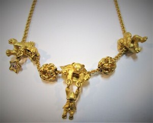 Authentic KIRKS FOLLY TEDDY BEAR CHARM CRYSTAL GOLD PLATED CONVERTIBLE CHAIN NECKLACE