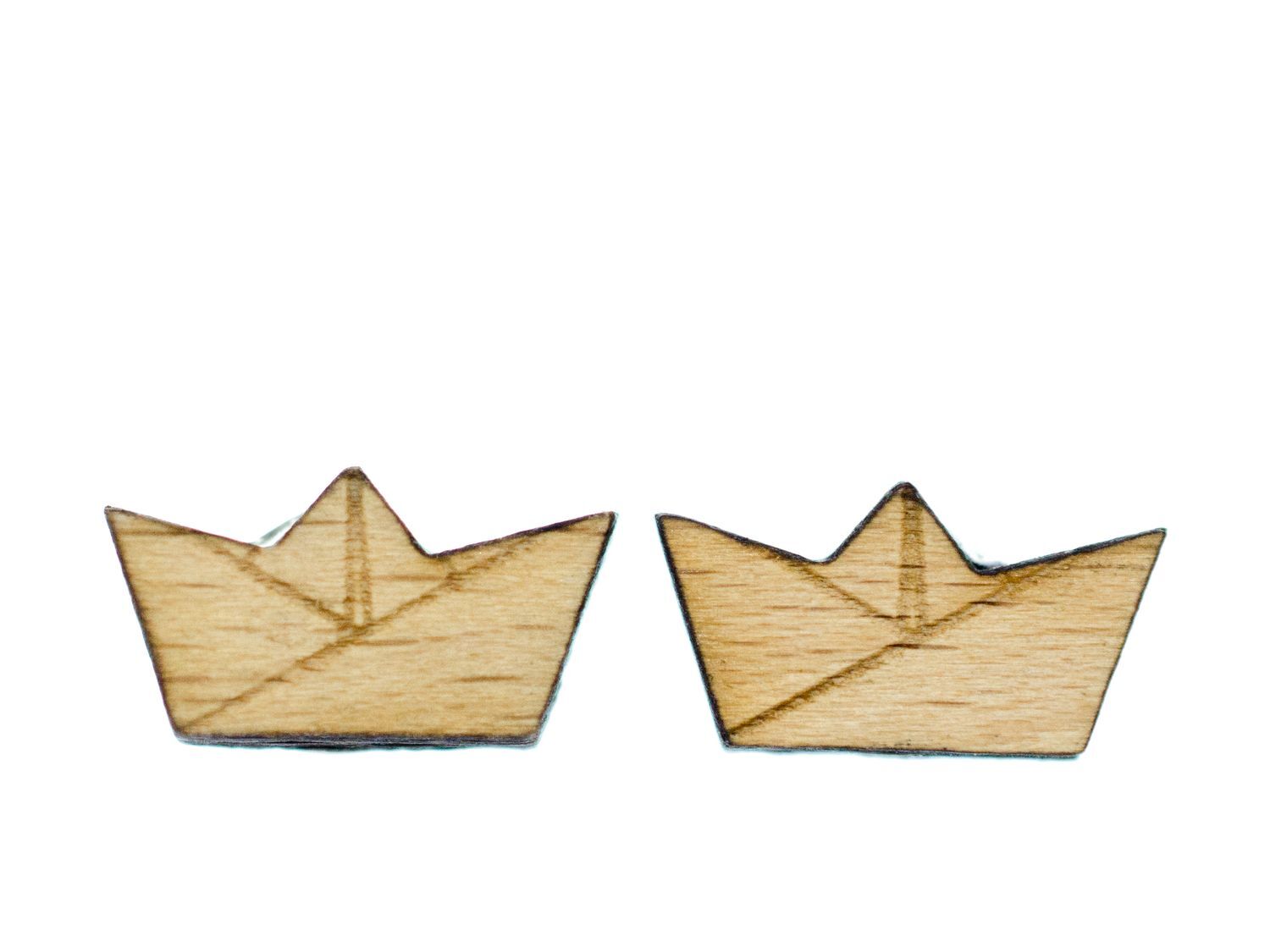 Ocean Ship Sailing Origami Wooden Earring Boat Miniblings  